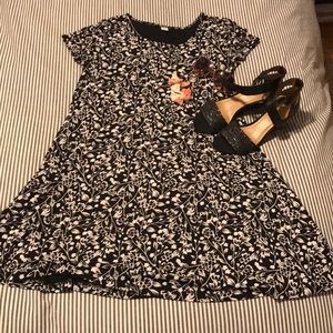 Black and white floral swing dress